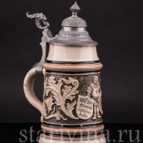 Старинная пивная кружка Трактирщик, 1 л, Reinhold Hanke, Германия, 1901 г.