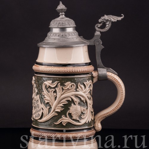 Старинная пивная кружка Трактирщик, 1 л, Reinhold Hanke, Германия, 1901 г.
