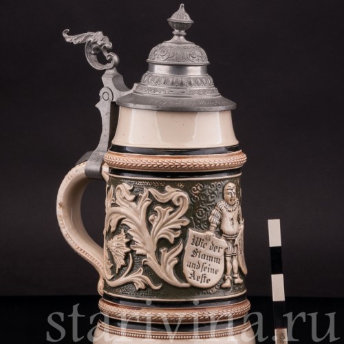 Старинная пивная кружка Трактирщик, 1 л, Reinhold Hanke, Германия, 1901 г.