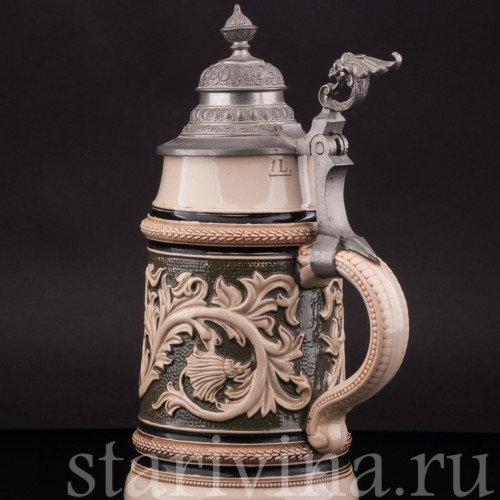 Старинная пивная кружка Трактирщик, 1 л, Reinhold Hanke, Германия, 1901 г.