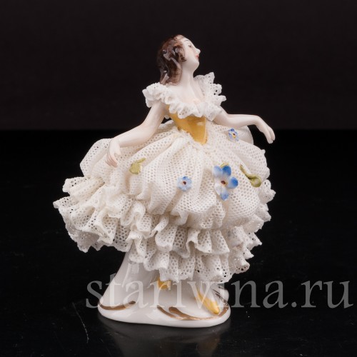Фарфоровая фигурка Балерина, кружевная, миниатюра, Volkstedt, Германия, вт.пол.20 в.