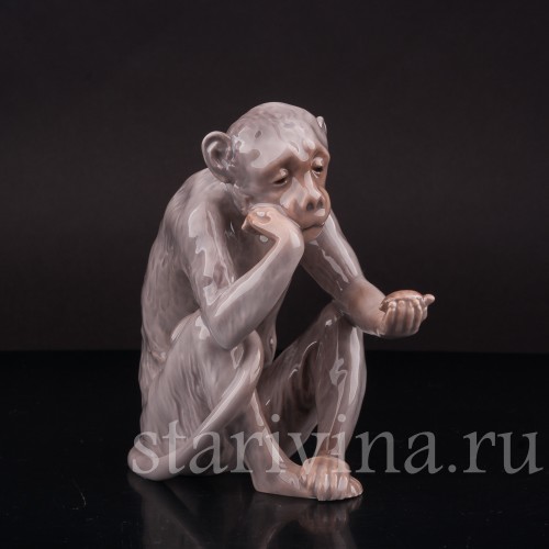 Фарфоровая фигурка "Философ", обезьяна с черепашкой, Bing & Grondahl, Дания, 1948-52 гг.