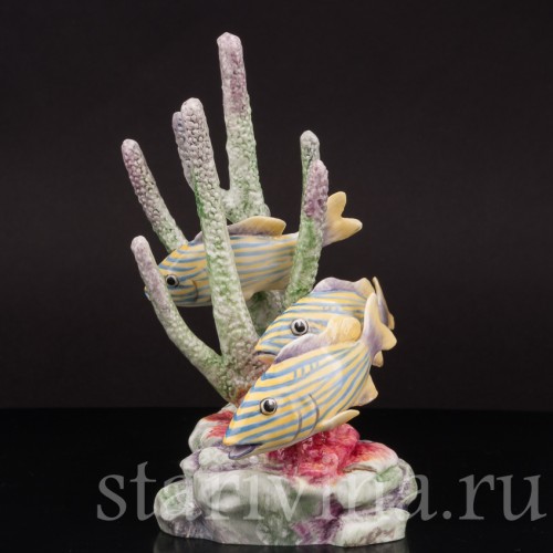Фарфоровая композиция Коралловые рыбы (жёлтый грюнт), Royal Worcester, Великобритания, 1960-1969 гг.