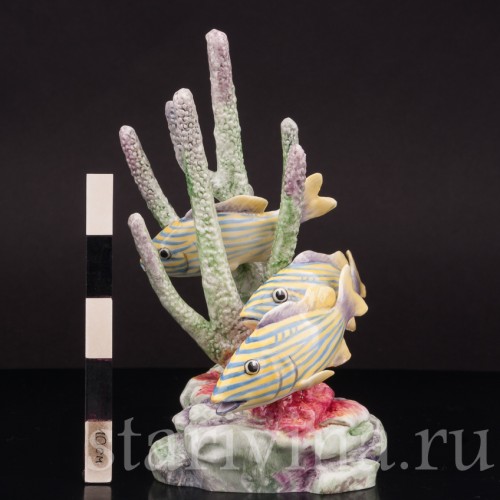 Фарфоровая композиция Коралловые рыбы (жёлтый грюнт), Royal Worcester, Великобритания, 1960-1969 гг.