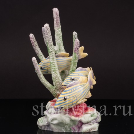 Фарфоровая композиция Коралловые рыбы (жёлтый грюнт), Royal Worcester, Великобритания, 1960-1969 гг.