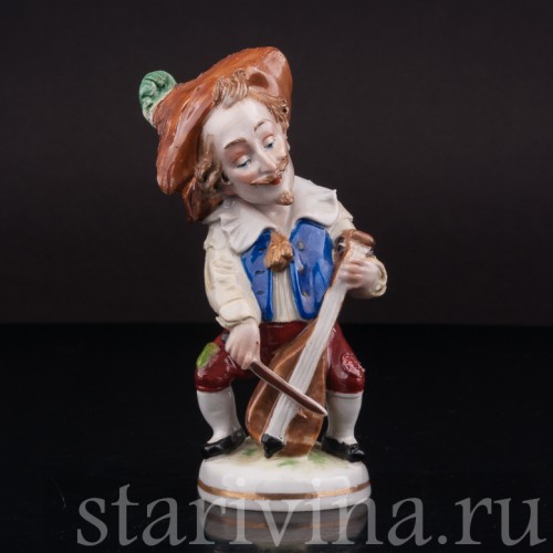 Фарфоровая фигурка Музыкант-горбун с виолончелью, Scheibe-Alsbach, Германия, нач. 20 в.