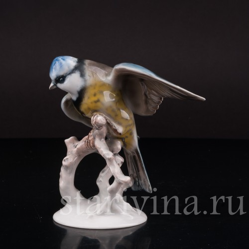 Фарфоровая статуэтка птицы Лазоревка с поднятым крылом, Rosenthal, Германия, 1930-40 гг.