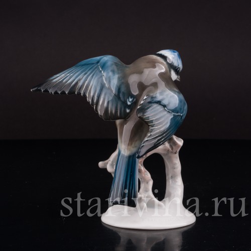 Фарфоровая статуэтка птицы Лазоревка с поднятым крылом, Rosenthal, Германия, 1930-40 гг.