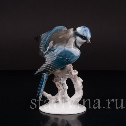 Фарфоровая статуэтка птицы Лазоревка с поднятым крылом, Rosenthal, Германия, 1930-40 гг.