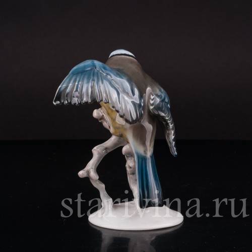 Фарфоровая статуэтка птицы Лазоревка с поднятым крылом, Rosenthal, Германия, 1930-40 гг.