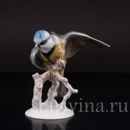 Фарфоровая статуэтка птицы Лазоревка с поднятым крылом, Rosenthal, Германия, 1930-40 гг.