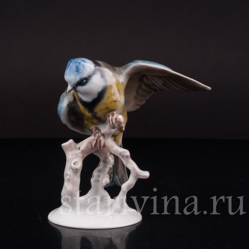 Фарфоровая статуэтка птицы Лазоревка с поднятым крылом, Rosenthal, Германия, 1930-40 гг.