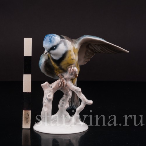 Фарфоровая статуэтка птицы Лазоревка с поднятым крылом, Rosenthal, Германия, 1930-40 гг.