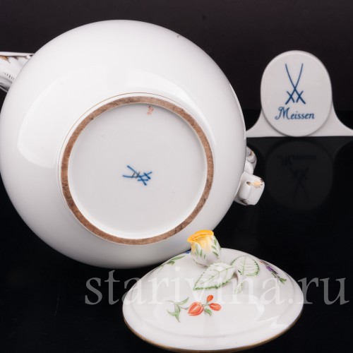 Фарфоровый кофейник Цветы, Meissen, Германия, 1963 г.