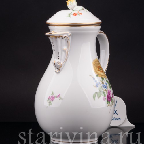 Фарфоровый кофейник Цветы, Meissen, Германия, 1963 г.