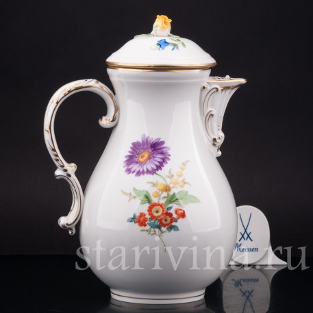 Фарфоровый кофейник Цветы, Meissen, Германия, 1963 г.