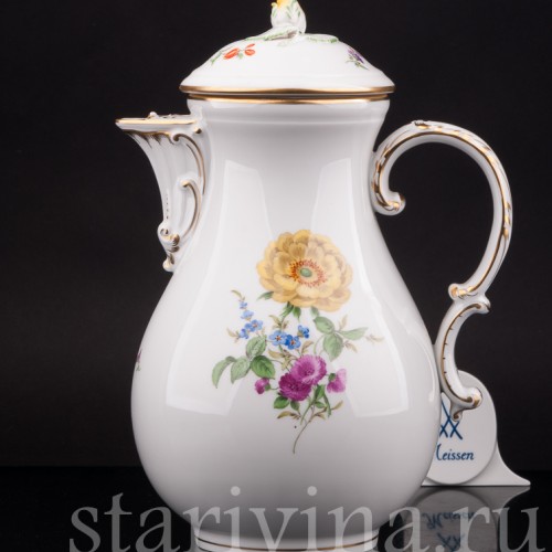Фарфоровый кофейник Цветы, Meissen, Германия, 1963 г.