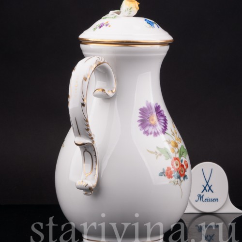 Фарфоровый кофейник Цветы, Meissen, Германия, 1963 г.