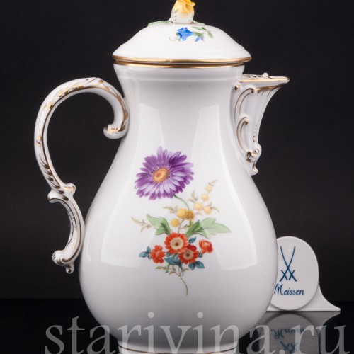 Фарфоровый кофейник Цветы, Meissen, Германия, 1963 г.