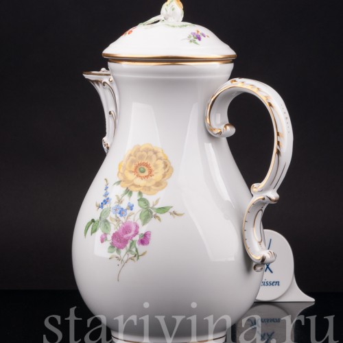 Фарфоровый кофейник Цветы, Meissen, Германия, 1963 г.