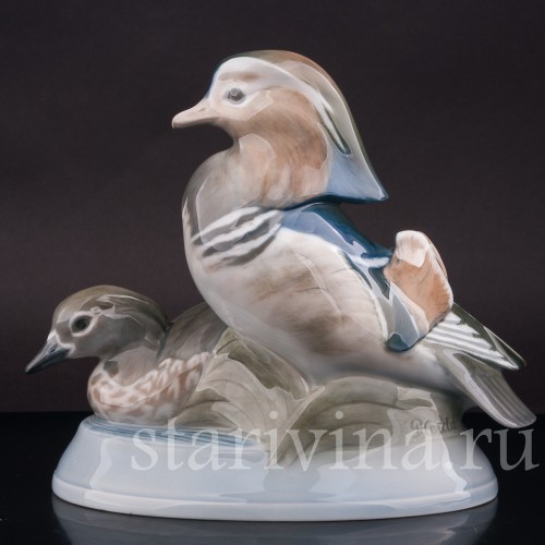 Фарфоровая статуэтка птиц Утки мандаринки, Royal Copenhagen, Дания, 1960 гг.