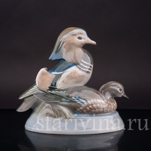 Фарфоровая статуэтка птиц Утки мандаринки, Royal Copenhagen, Дания, 1960 гг.