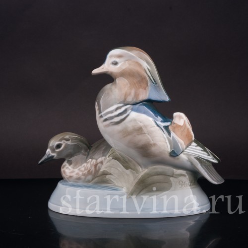 Фарфоровая статуэтка птиц Утки мандаринки, Royal Copenhagen, Дания, 1960 гг.