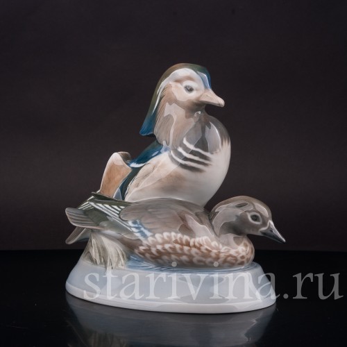Фарфоровая статуэтка птиц Утки мандаринки, Royal Copenhagen, Дания, 1960 гг.