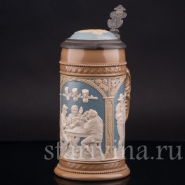 Старинная пивная кружка Сцены в трактире, 1/2 л, Villeroy & Boch, Германия, 1904 г.