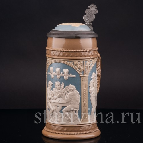 Старинная пивная кружка Сцены в трактире, 1/2 л, Villeroy & Boch, Германия, 1904 г.