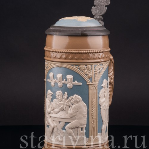 Старинная пивная кружка Сцены в трактире, 1/2 л, Villeroy & Boch, Германия, 1904 г.