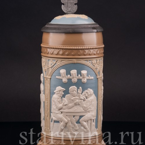 Старинная пивная кружка Сцены в трактире, 1/2 л, Villeroy & Boch, Германия, 1904 г.