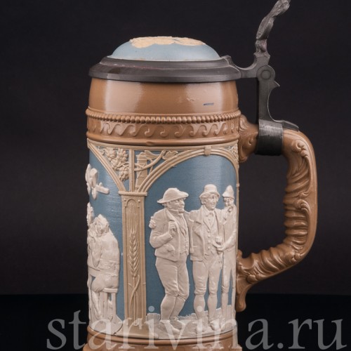 Старинная пивная кружка Сцены в трактире, 1/2 л, Villeroy & Boch, Германия, 1904 г.