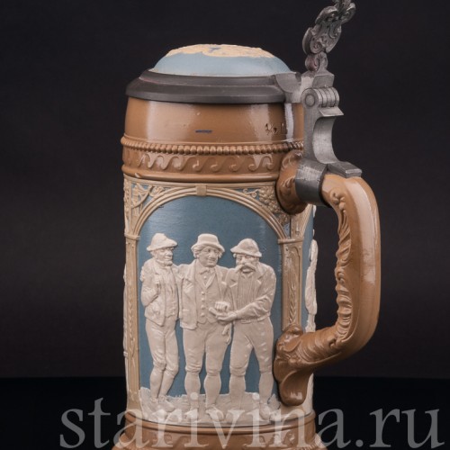 Старинная пивная кружка Сцены в трактире, 1/2 л, Villeroy & Boch, Германия, 1904 г.