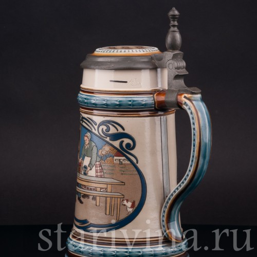 Старинная пивная кружка Кегельбан, 1/2 л, Villeroy & Boch, Германия, 1902 г.