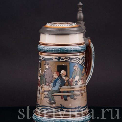 Старинная пивная кружка Кегельбан, 1/2 л, Villeroy & Boch, Германия, 1902 г.
