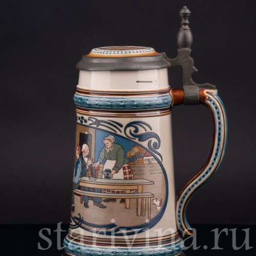 Старинная пивная кружка Кегельбан, 1/2 л, Villeroy & Boch, Германия, 1902 г.