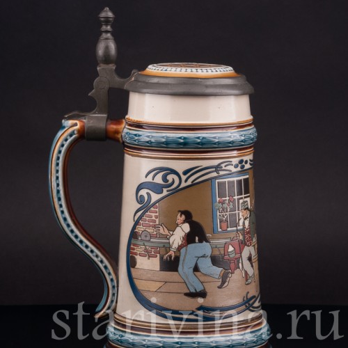 Старинная пивная кружка Кегельбан, 1/2 л, Villeroy & Boch, Германия, 1902 г.