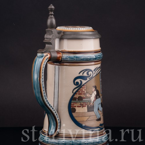 Старинная пивная кружка Кегельбан, 1/2 л, Villeroy & Boch, Германия, 1902 г.