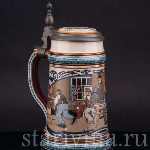 Старинная пивная кружка Кегельбан, 1/2 л, Villeroy & Boch, Германия, 1902 г.