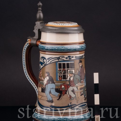 Старинная пивная кружка Кегельбан, 1/2 л, Villeroy & Boch, Германия, 1902 г.