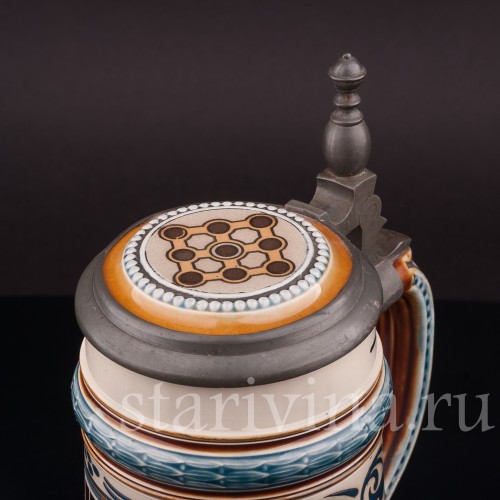 Старинная пивная кружка Кегельбан, 1/2 л, Villeroy & Boch, Германия, 1902 г.