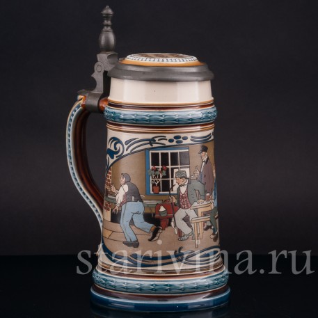 Старинная пивная кружка Кегельбан, 1/2 л, Villeroy & Boch, Германия, 1902 г.