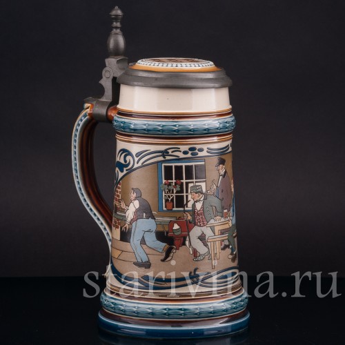 Старинная пивная кружка Кегельбан, 1/2 л, Villeroy & Boch, Германия, 1902 г.
