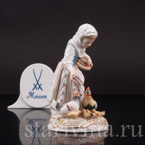 Фарфоровая статуэтка Девочка, кормящая птиц, Meissen, Германия, сер. 19 - нач. 20 вв.