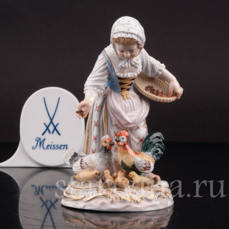 Фарфоровая статуэтка Девочка, кормящая птиц, Meissen, Германия, сер. 19 - нач. 20 вв.