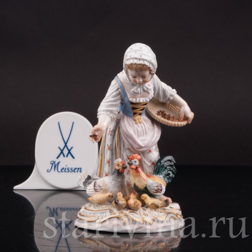 Фарфоровая статуэтка Девочка, кормящая птиц, Meissen, Германия, сер. 19 - нач. 20 вв.