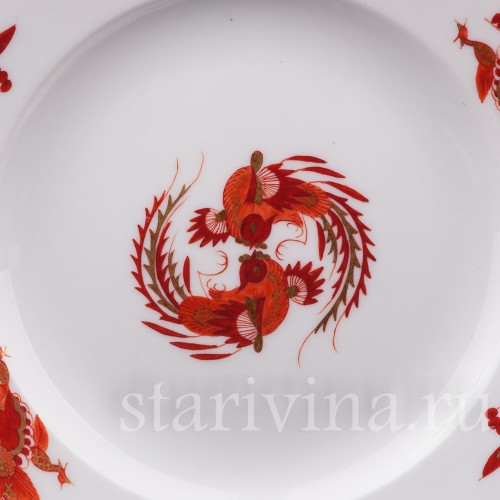 Пирожковая тарелка Красный дракон, Meissen, Германия, 1940-50 гг.