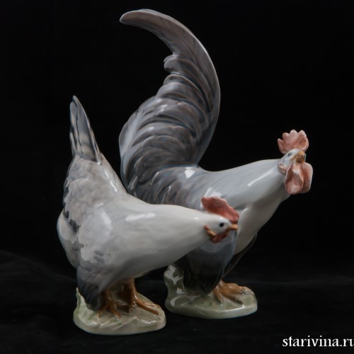 Петух и курица, пара, Royal Copenhagen, Дания, 1960 гг