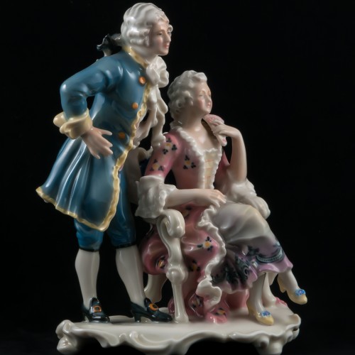 Пара в стиле рококо, кавалер в синем, дама в розовом, Karl Ens, Германия, 1920-30 гг